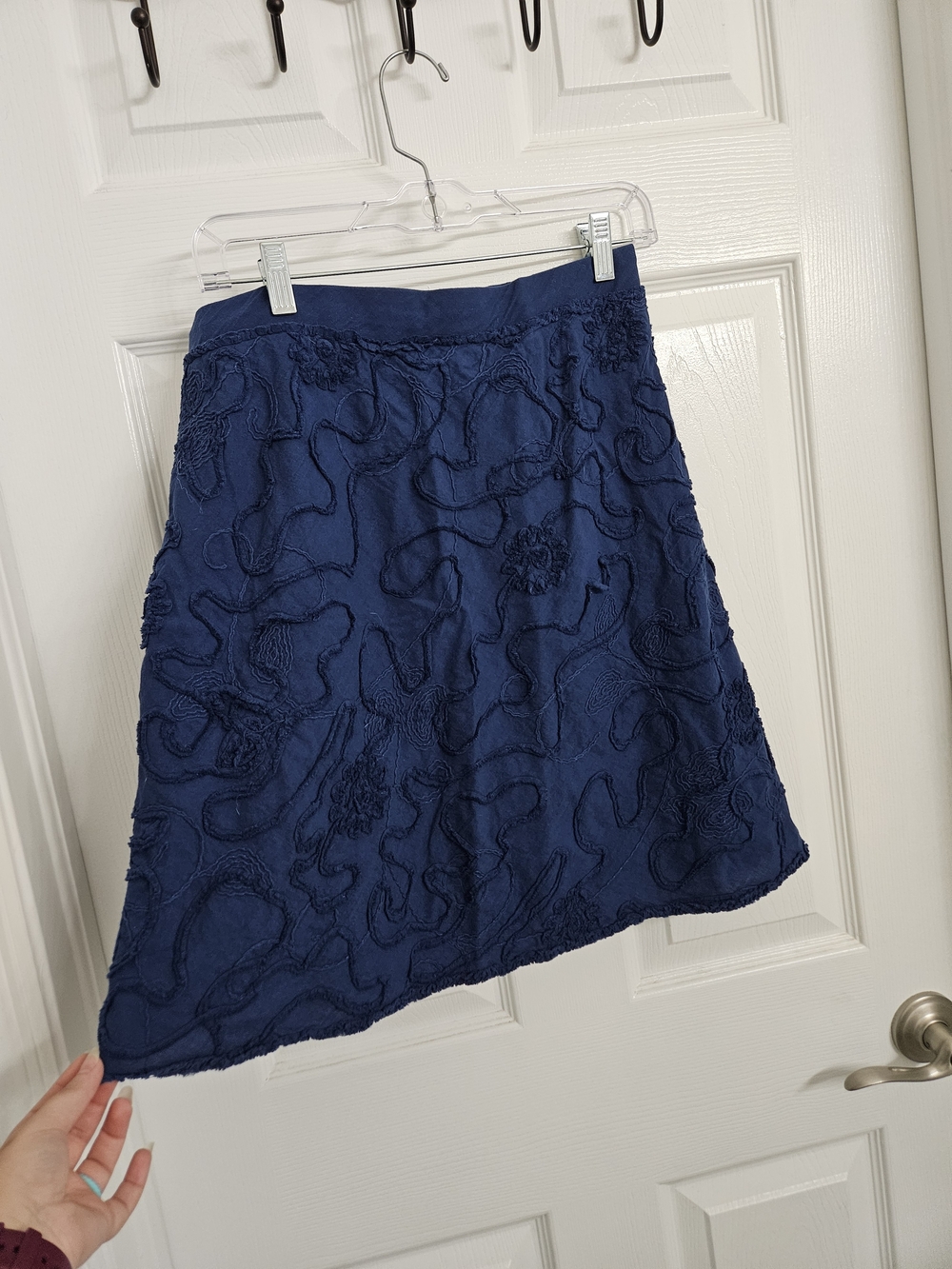 Max Studio Women's Navy Textured A-Line Skirt 100% Cotton Small - Picture 6 of 13